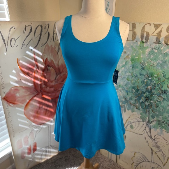 NWT•Express Fit & Flare Turquoise Tank Dress - Picture 6 of 9
